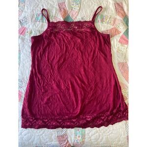 Maurices Plus Size 0 Burgundy Lace Trim Camisole Tank Top Adjustable Straps Wine
